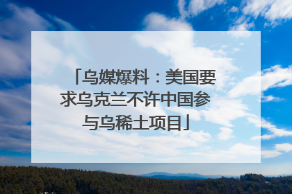 乌媒爆料：美国要求乌克兰不许中国参与乌稀土项目