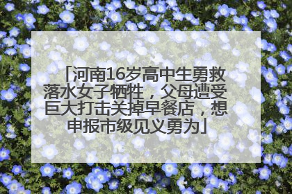 河南16岁高中生勇救落水女子牺牲，父母遭受巨大打击关掉早餐店，想申报市级见义勇为